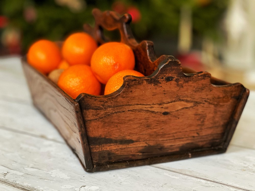 Antique Elm Cutlery Tray - lovely shaped sides View II
