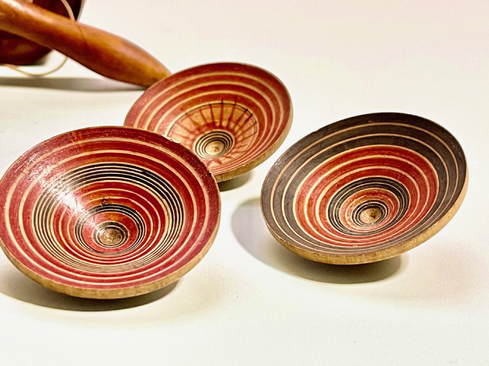 Antique Parachute Spinning Top - six spinning tops inside View III