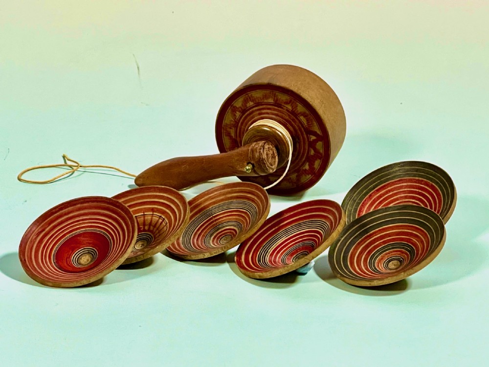 Antique Parachute Spinning Top - six spinning tops inside View VI