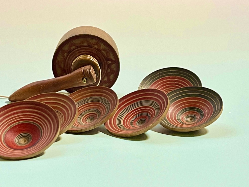 Antique Parachute Spinning Top - six spinning tops inside View IX
