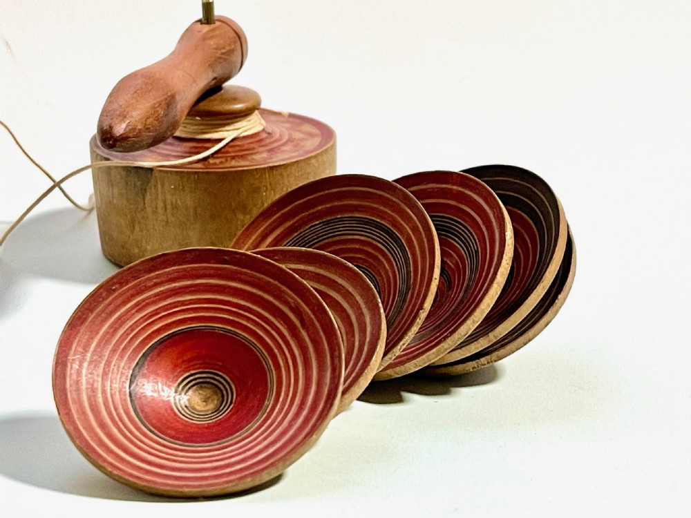 Antique Parachute Spinning Top - six spinning tops inside View X