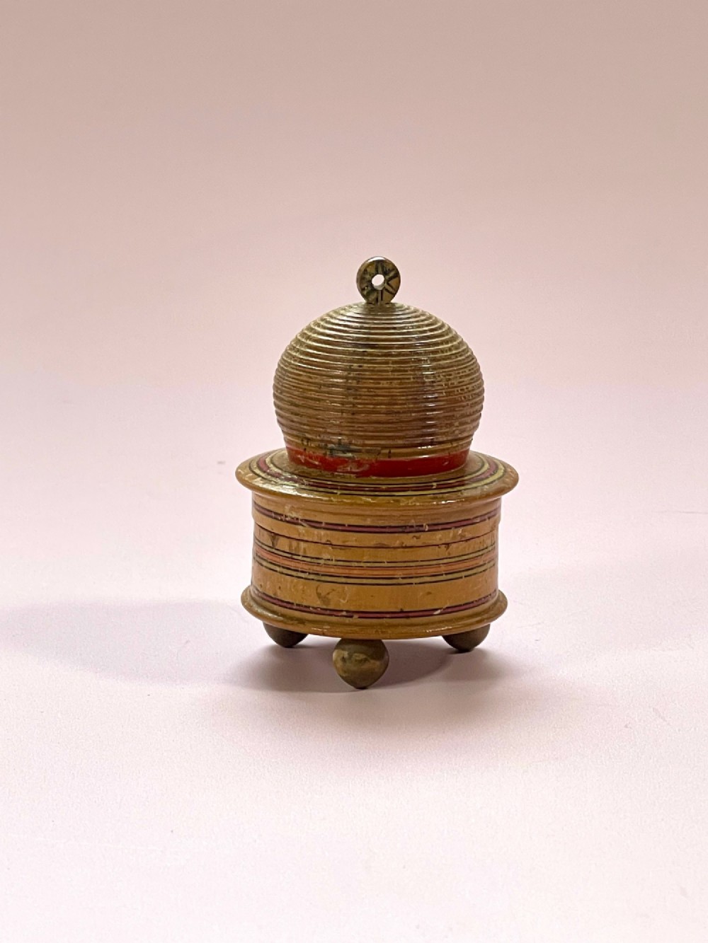 A Georgian Bee Hive Pin Poppet & Storage box in the shape of a Bee Hive Skep