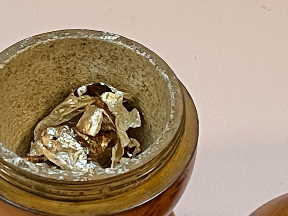 Antique Treen Pill Silverer with contents View IV