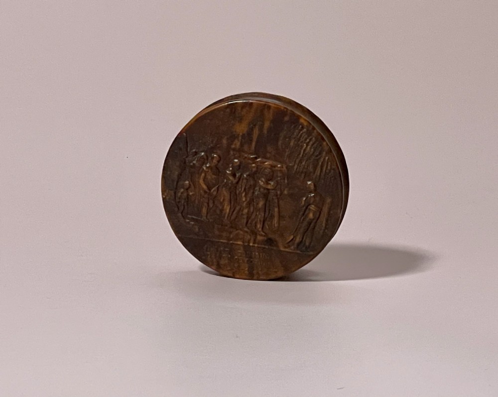 Antique Pressed Wood Snuff Box - Napoleonic View V
