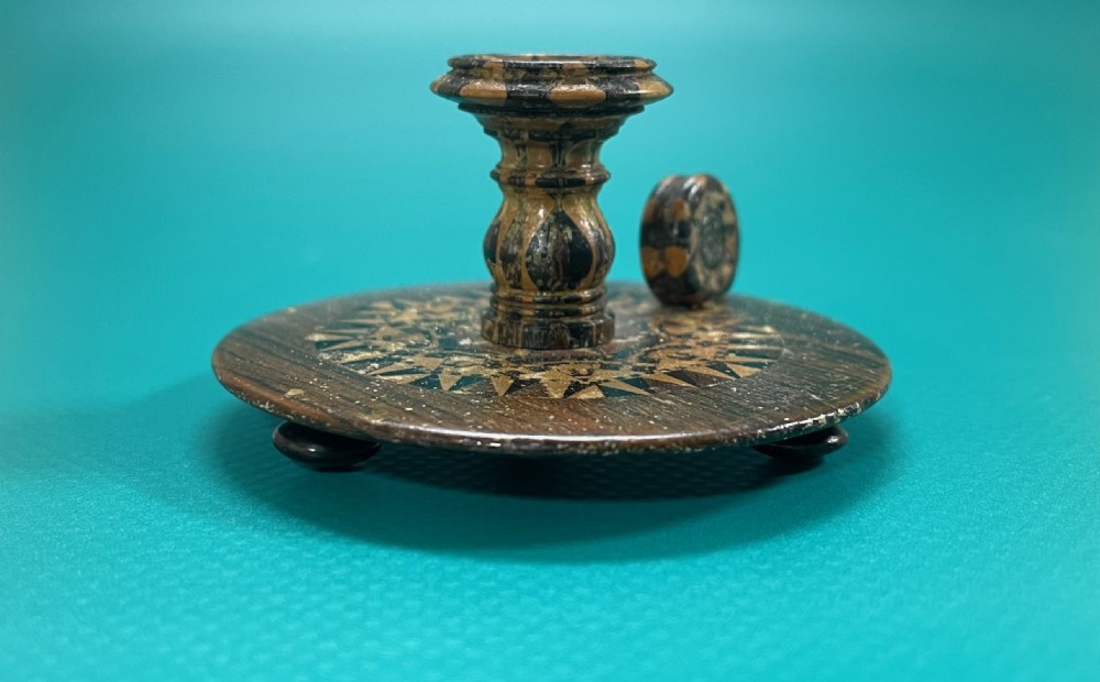 Antique Tunbridge Ware Candle Holder View II
