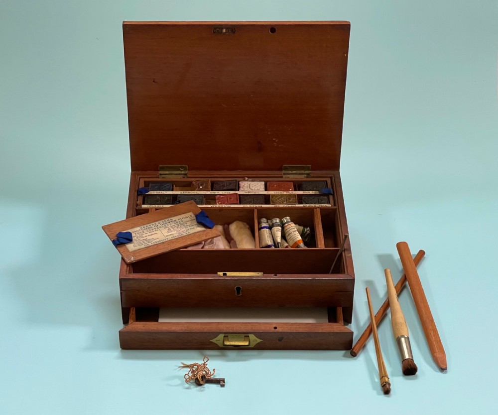 Antique Artist Paint Box - trade label to the inside