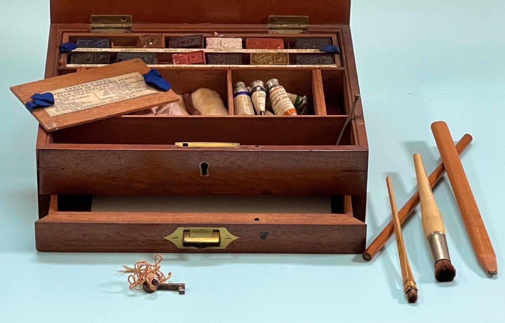 Antique Artist Paint Box - trade label to the inside View II