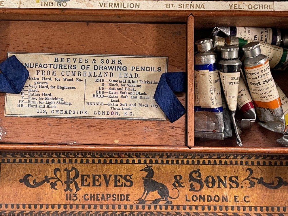Antique Artist Paint Box - trade label to the inside View III