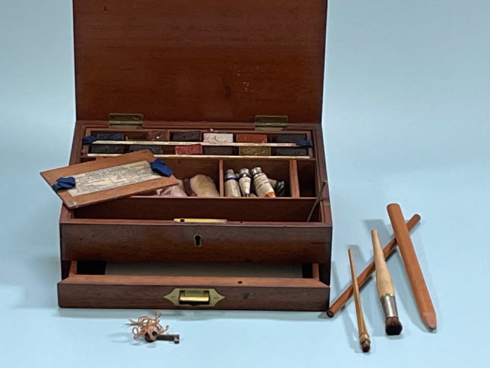 Antique Artist Paint Box - trade label to the inside View IV