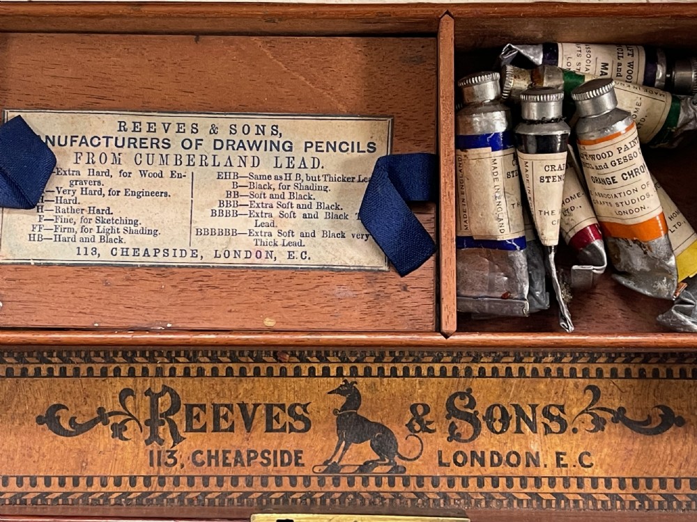 Antique Artist Paint Box - trade label to the inside View V
