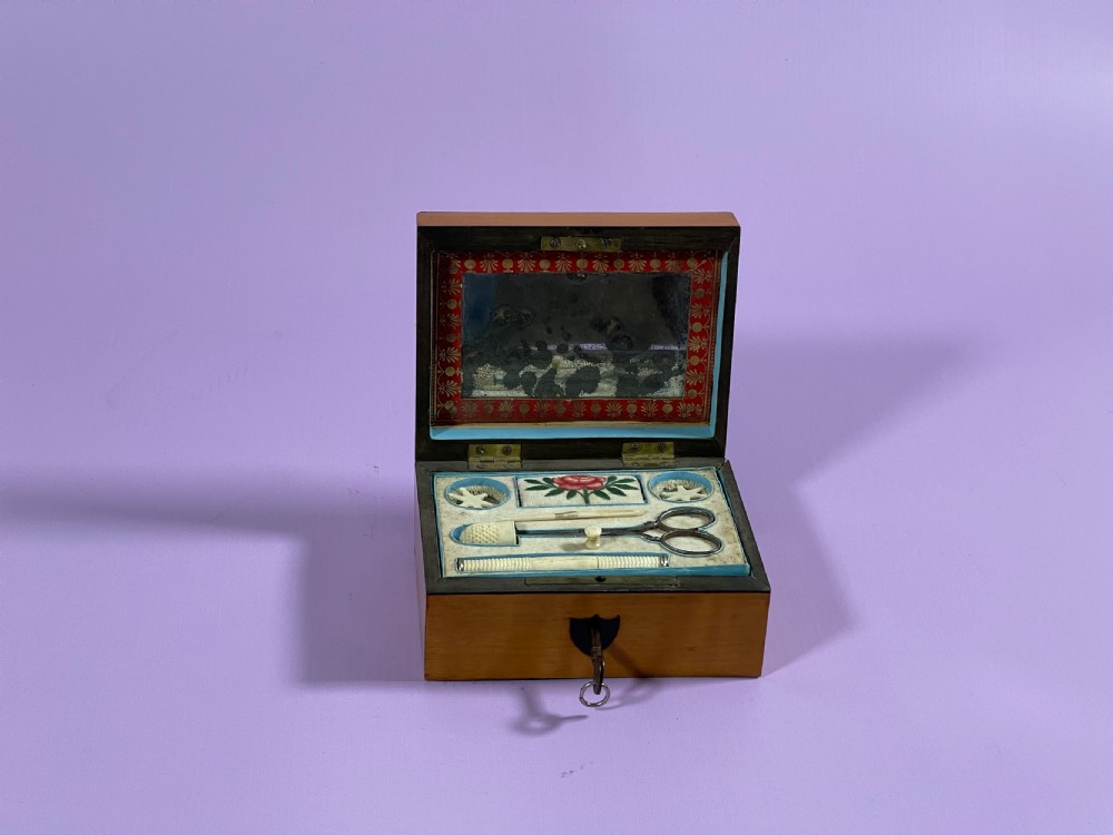 A Small Antique Sewing Satinwood Necessaire with a fitted interior View II