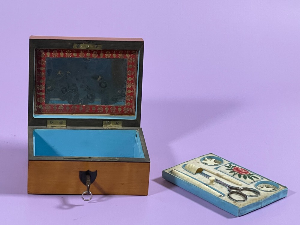 A Small Antique Sewing Satinwood Necessaire with a fitted interior View III