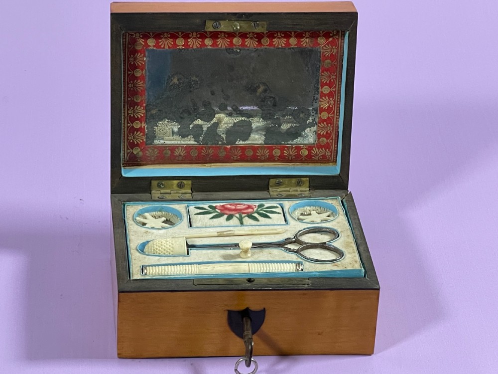 A Small Antique Sewing Satinwood Necessaire with a fitted interior View IV
