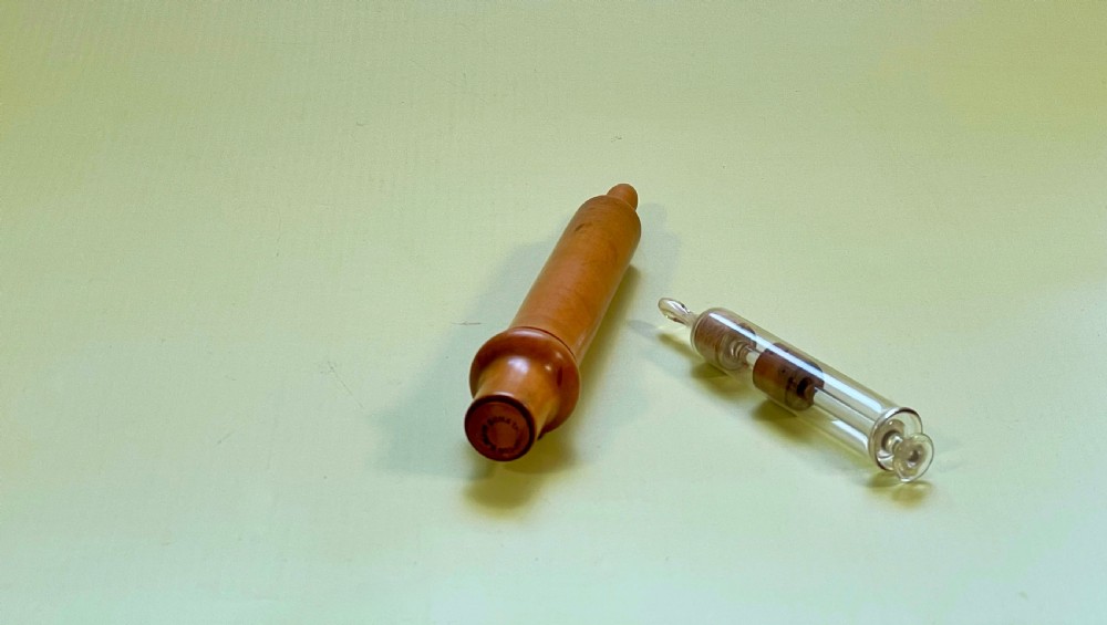 Antique Treen Boxwood Case & Glass Syringe View III