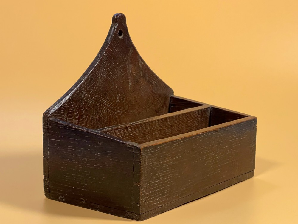 Antique Oak Wall Candle Box or Pocket - divided interior
