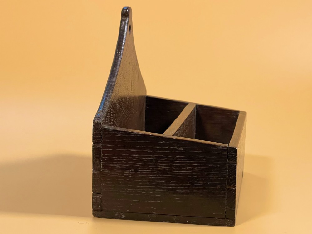 Antique Oak Wall Candle Box or Pocket - divided interior View II