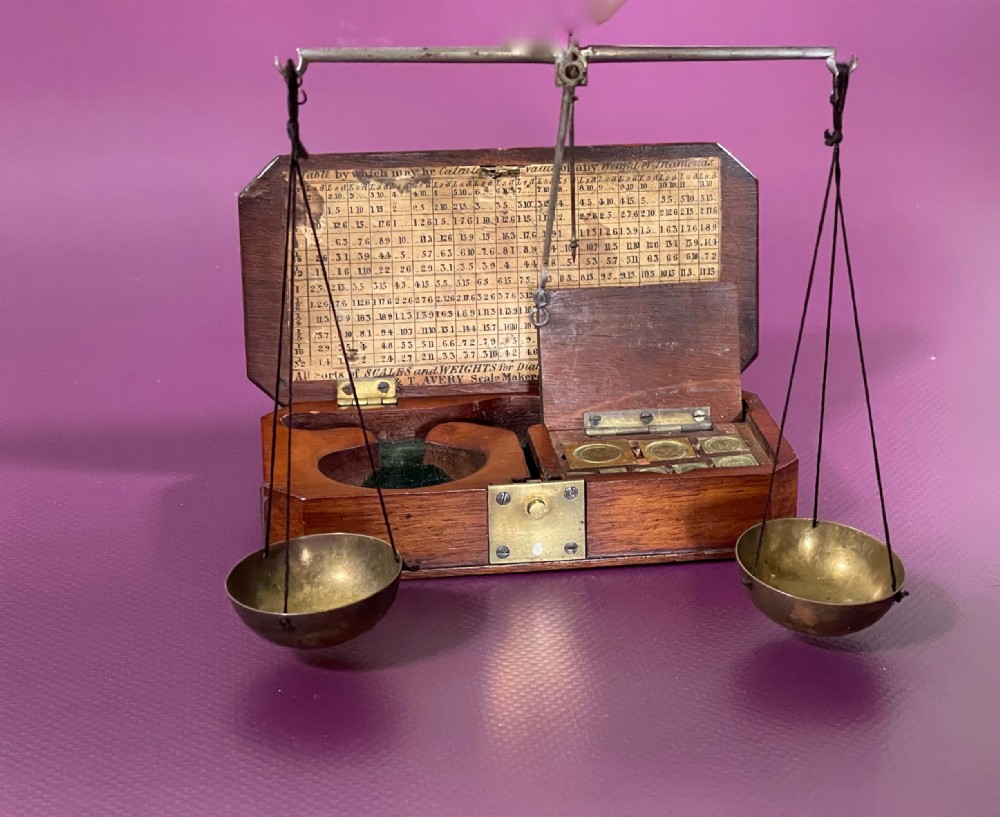 Antique Travelling Diamond Scales - with a complete set of weights 