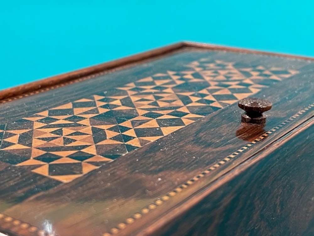 Antique Tunbridge Ware Sewing Box plus some contents View III