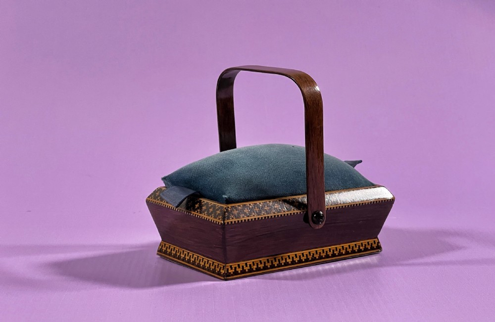 A Small Tunbridge Ware Pannier Sewing Box