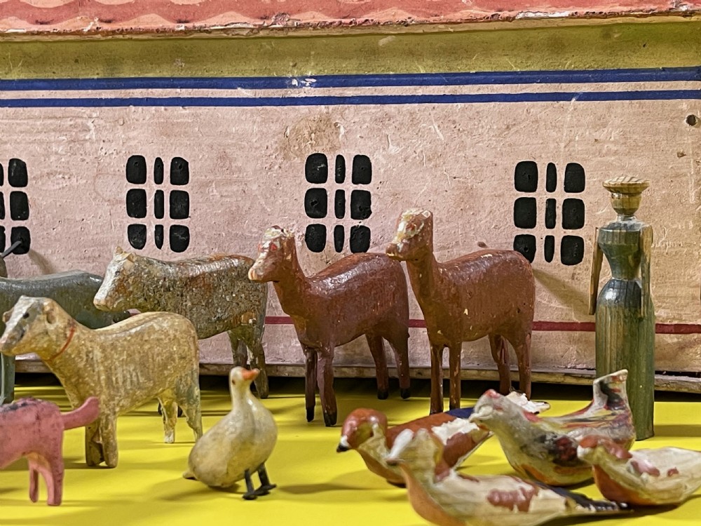 Antique Painted Noahs Ark with figures and animals View II