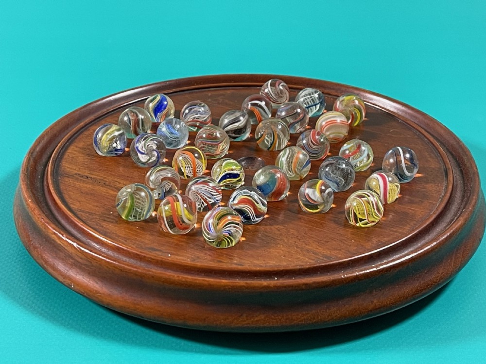 Antique Solitaire Board  Game & Victorian Glass Marbles