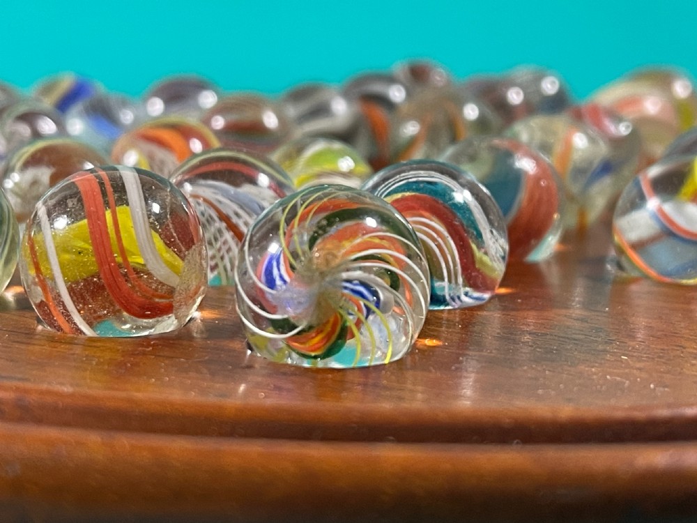 Antique Solitaire Board  Game & Victorian Glass Marbles View IV