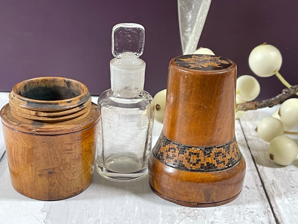 Antique Tunbridge Ware Scent Bottle Case & Bottle