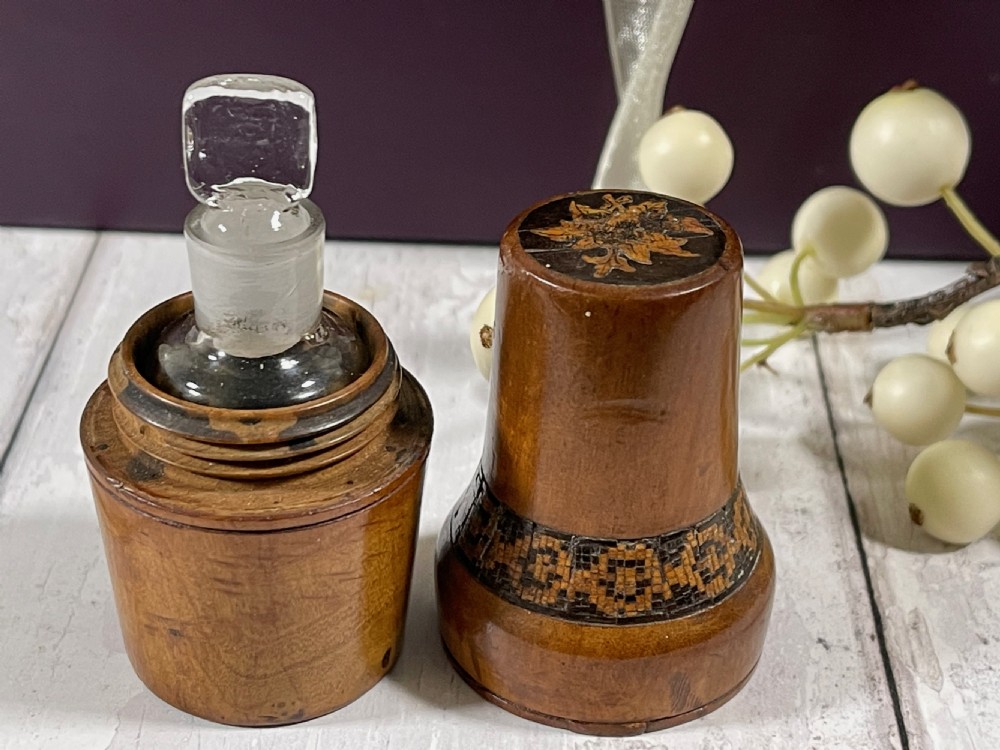 Antique Tunbridge Ware Scent Bottle Case & Bottle View II