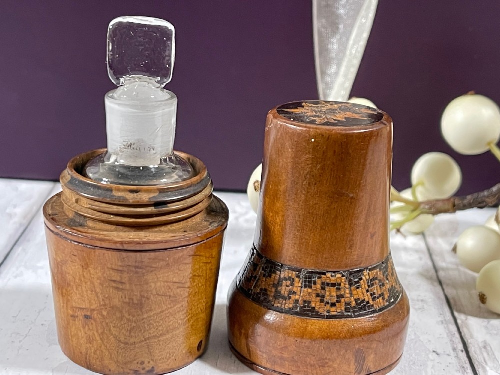 Antique Tunbridge Ware Scent Bottle Case & Bottle View III