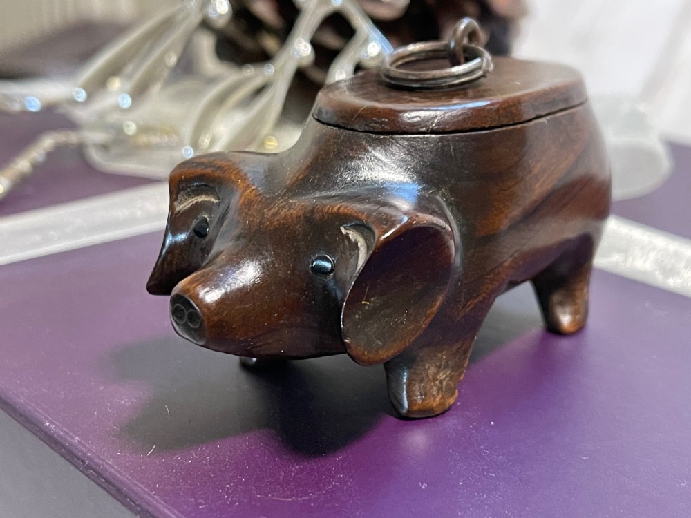 Antique Pig Snuff Box - carved from walnut