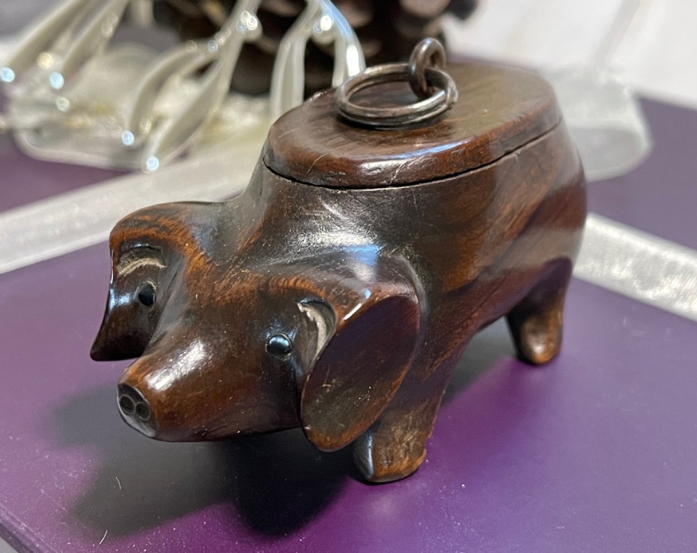 Antique Pig Snuff Box - carved from walnut View II