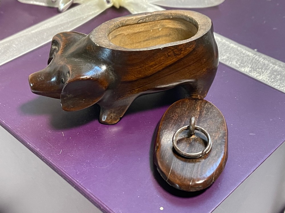 Antique Pig Snuff Box - carved from walnut View IV
