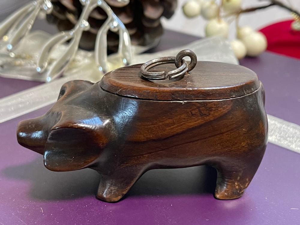 Antique Pig Snuff Box - carved from walnut View V