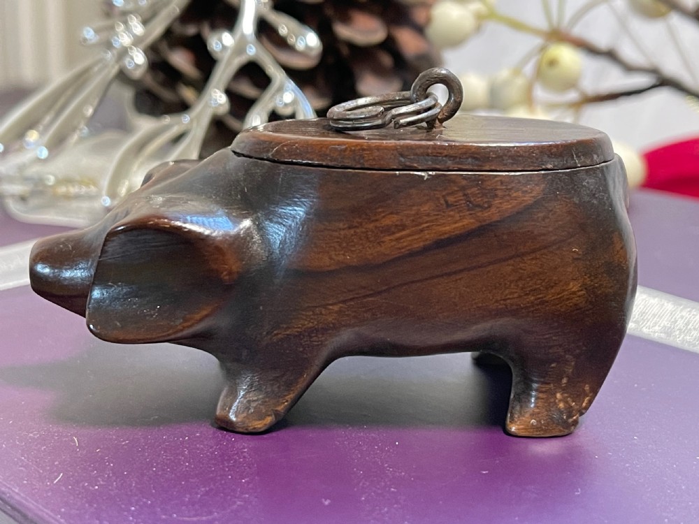 Antique Pig Snuff Box - carved from walnut View VI
