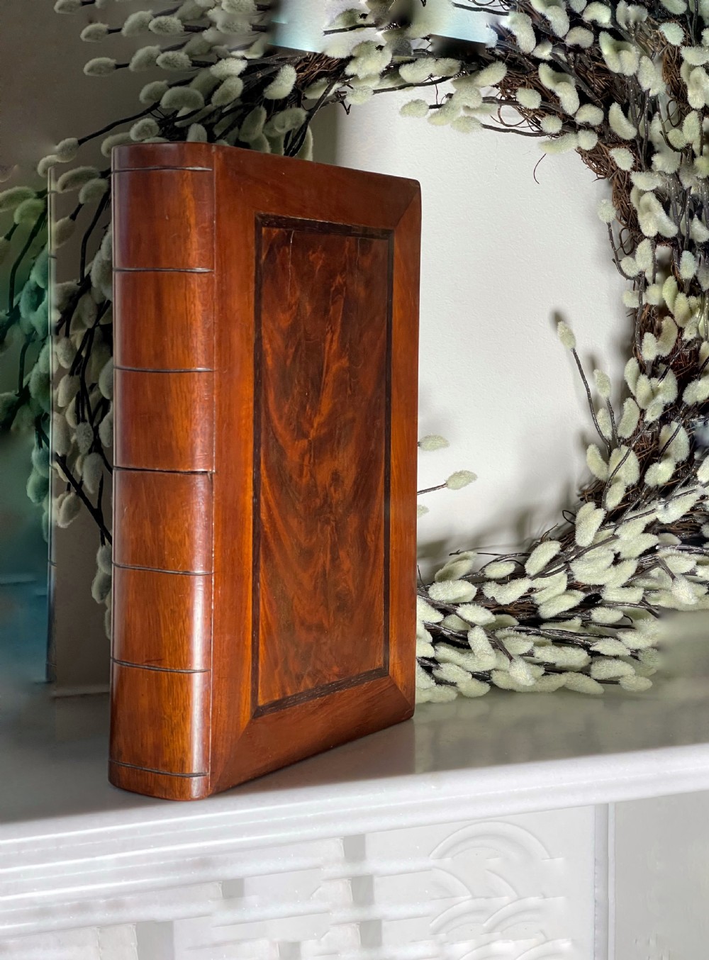 A Large Antique Flame Mahogany Puzzle Book Box - treen