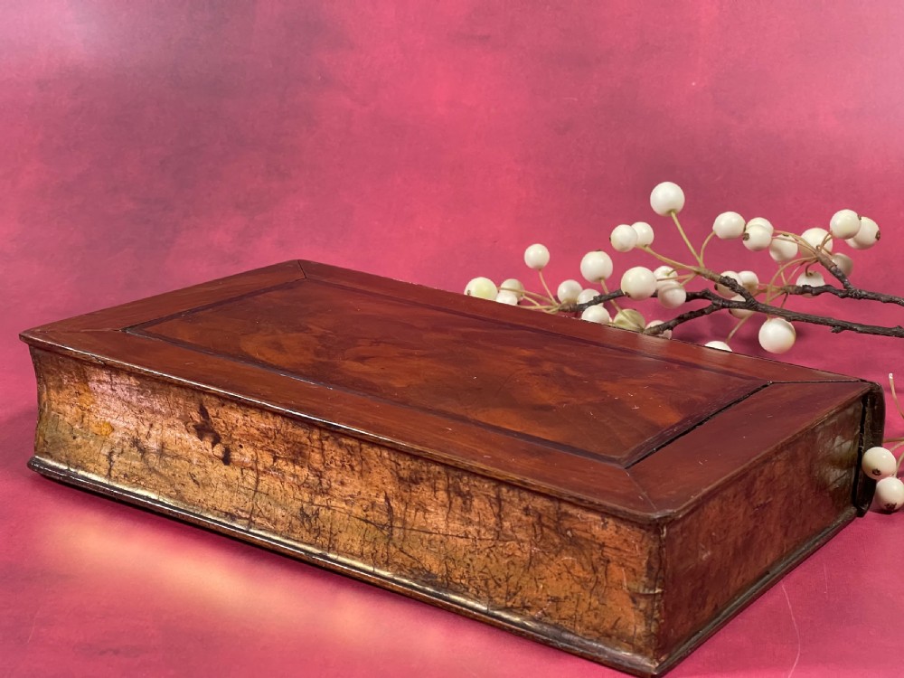 A Large Antique Flame Mahogany Puzzle Book Box - treen View V