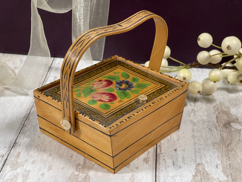 Antique Tunbridge Ware Whitewood  Pannier