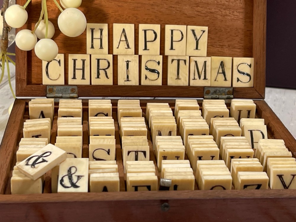 Antique Alphabet & Spelling Box - Bone Letters