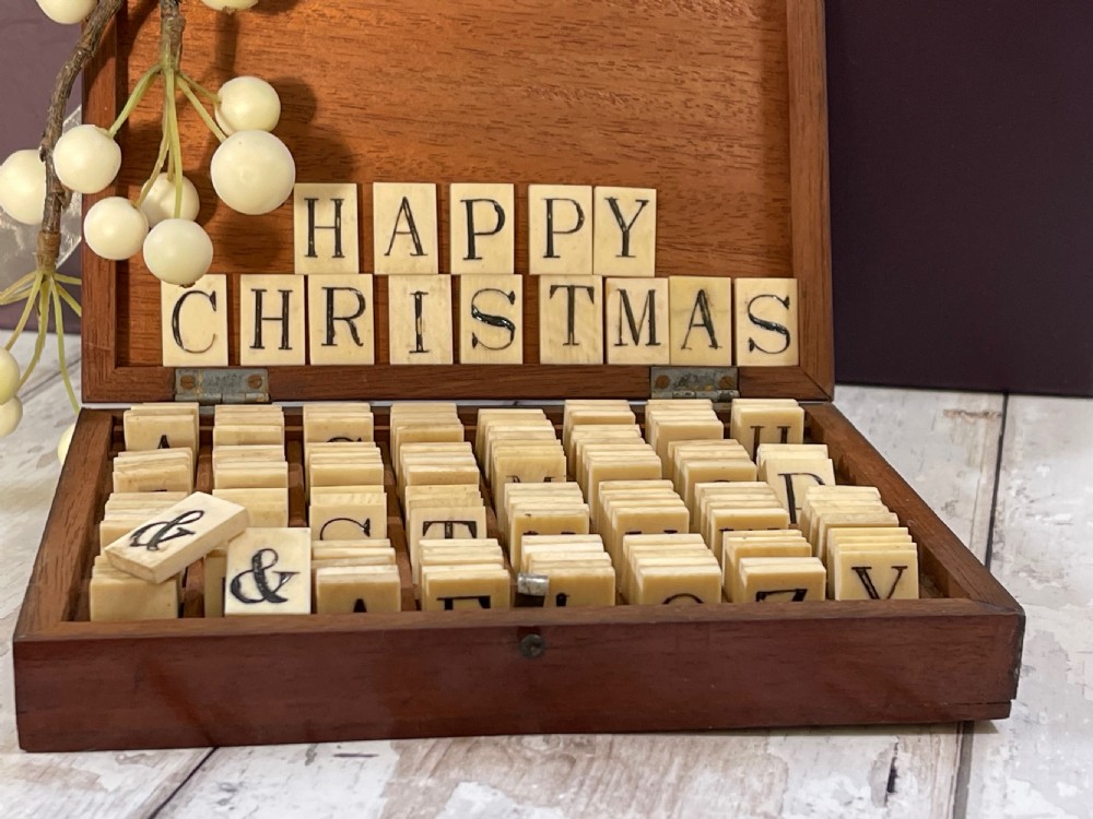 Antique Alphabet & Spelling Box - Bone Letters View VII