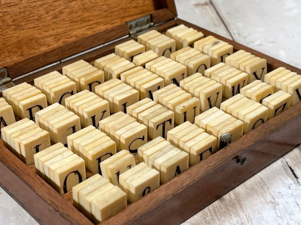 Antique Alphabet & Spelling Box - Bone Letters View IX
