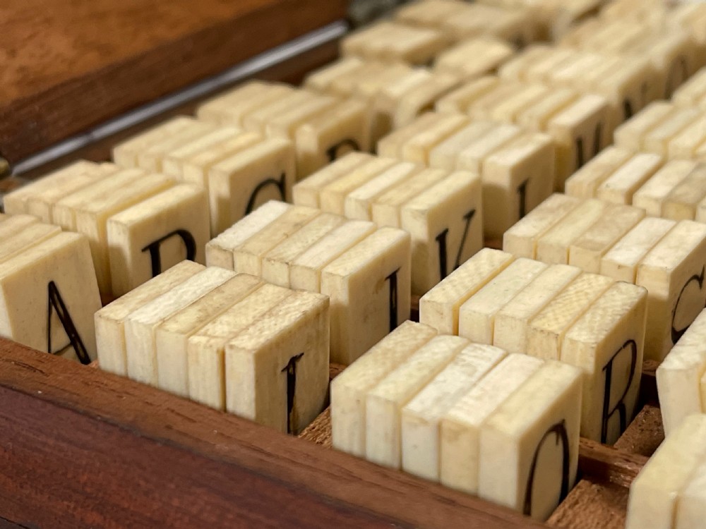 Antique Alphabet & Spelling Box - Bone Letters View X