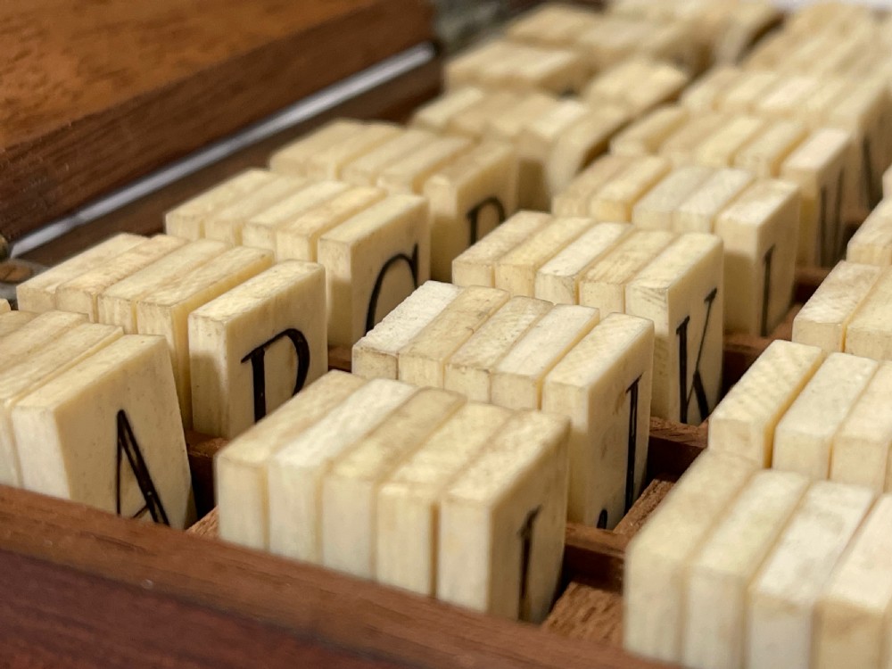Antique Alphabet & Spelling Box - Bone Letters View XI