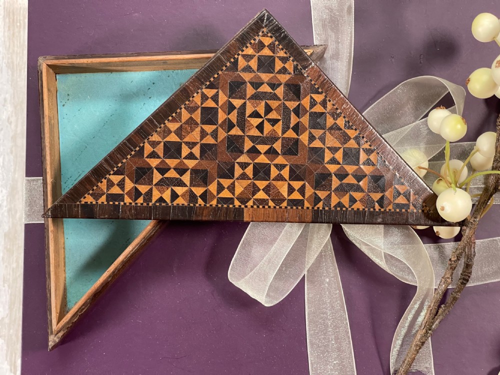 Antique Tunbridge Ware Box - Triangular in shape View II