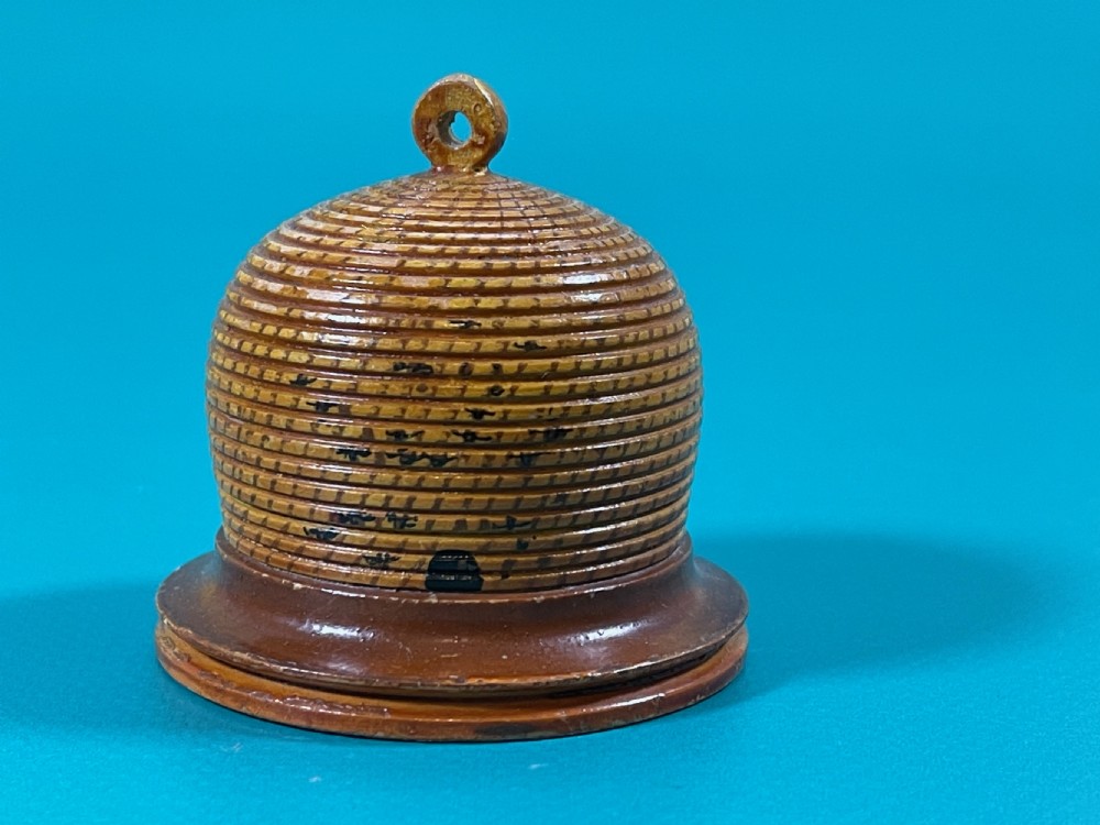 Antique Tunbridge Ware Bee Hive Pin Poppet  -Larger than most 