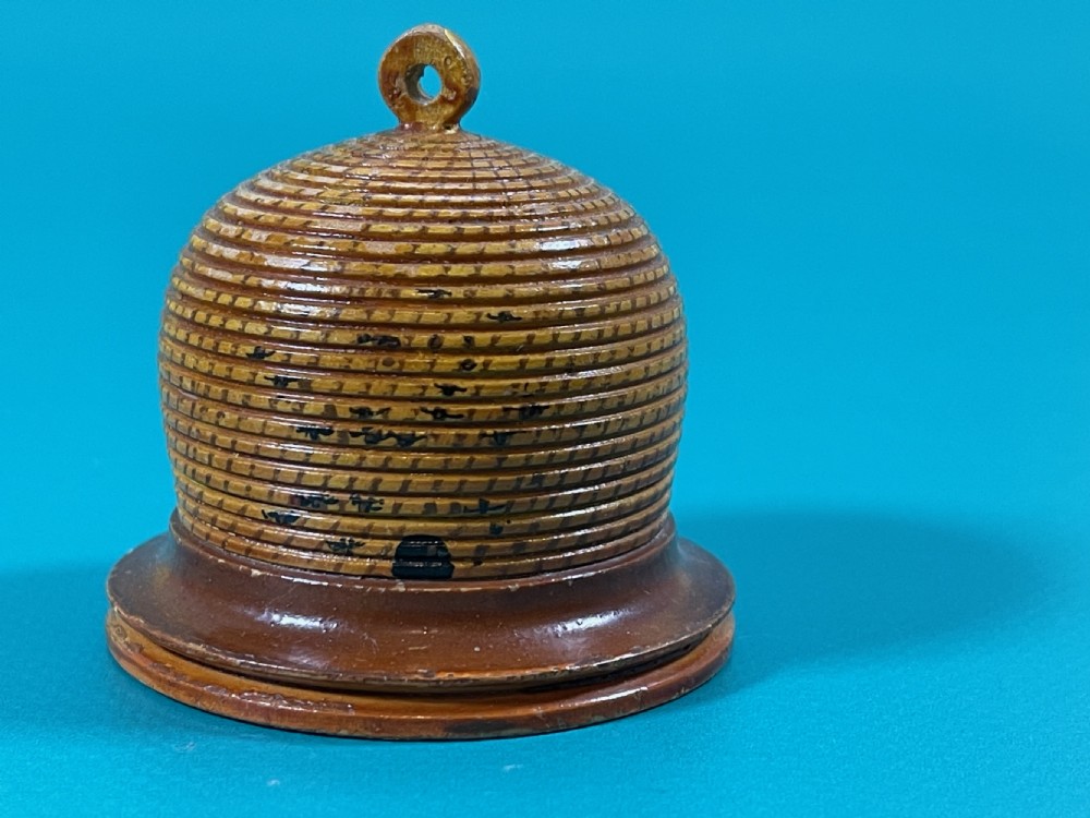 Antique Tunbridge Ware Bee Hive Pin Poppet  -Larger than most  View II
