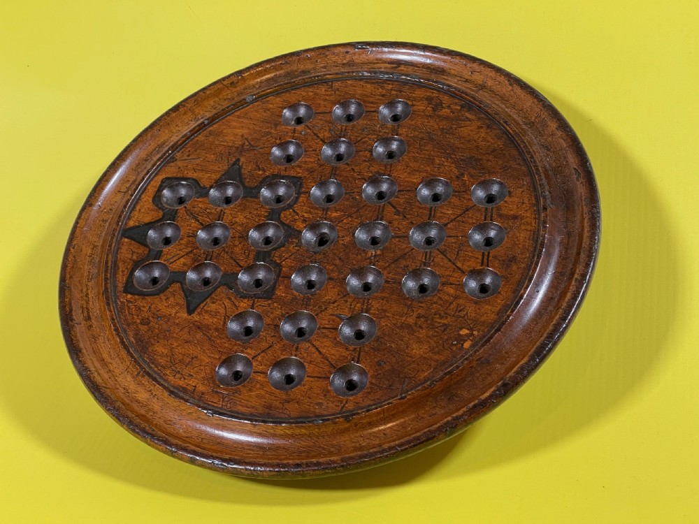 Antique Solitaire Board  Game & Marbles - lovely patination & colour