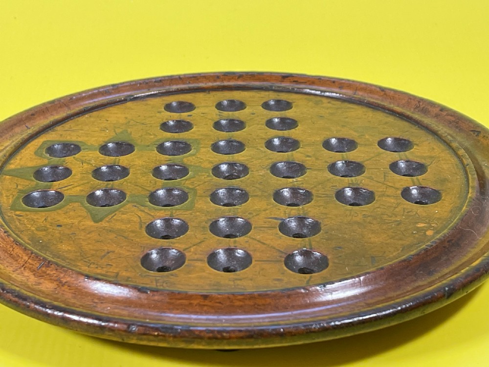 Antique Solitaire Board  Game & Marbles - lovely patination & colour View VIII