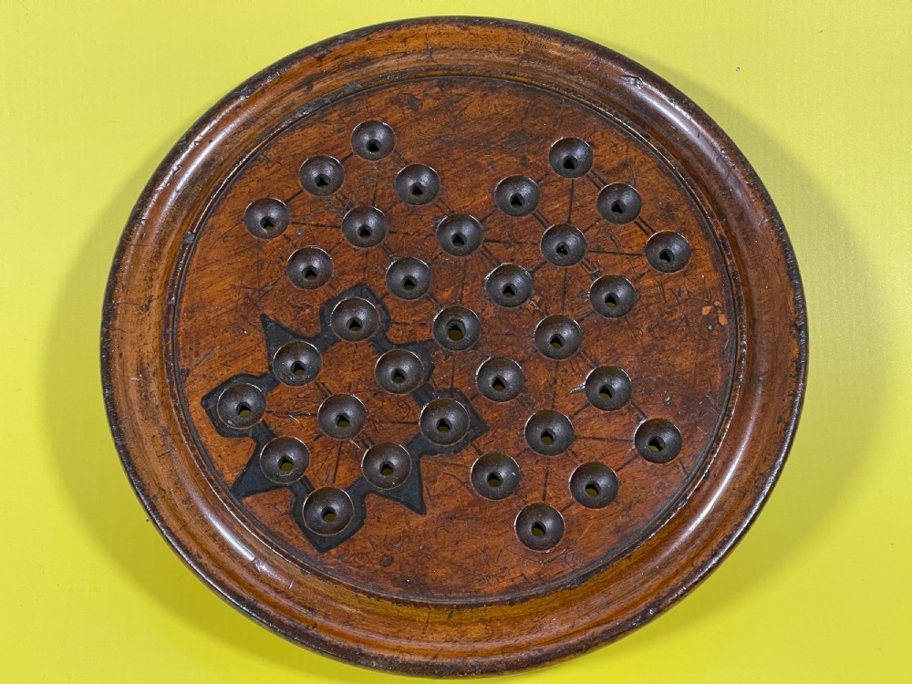 Antique Solitaire Board  Game & Marbles - lovely patination & colour View IX