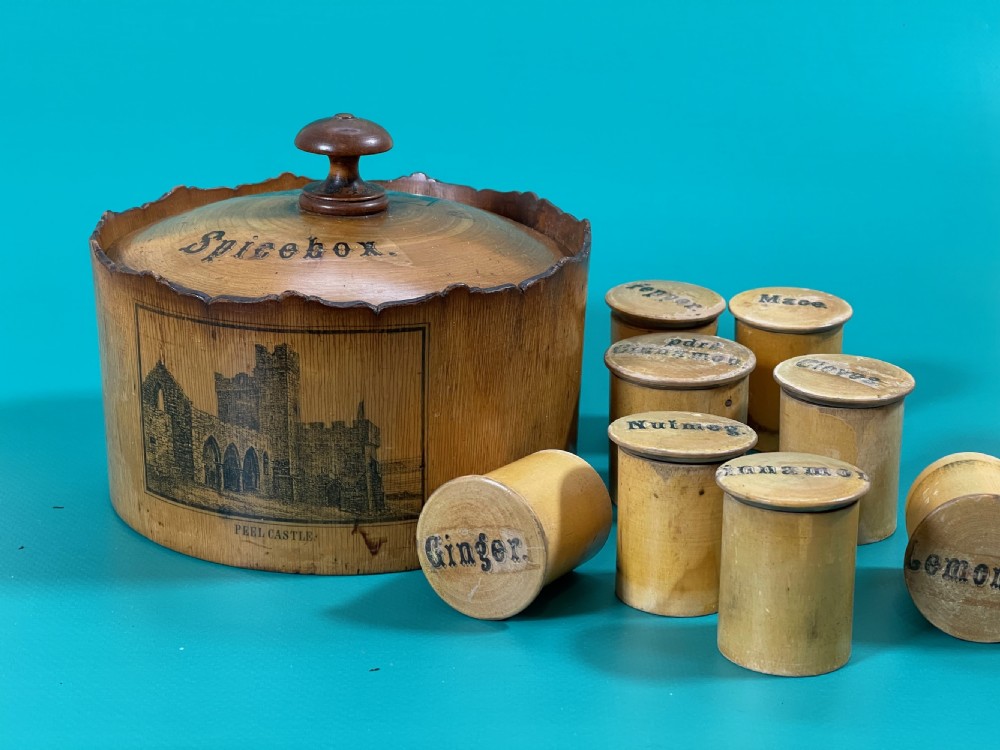 Antique Scottish Spice Box - with eight internal spice pots