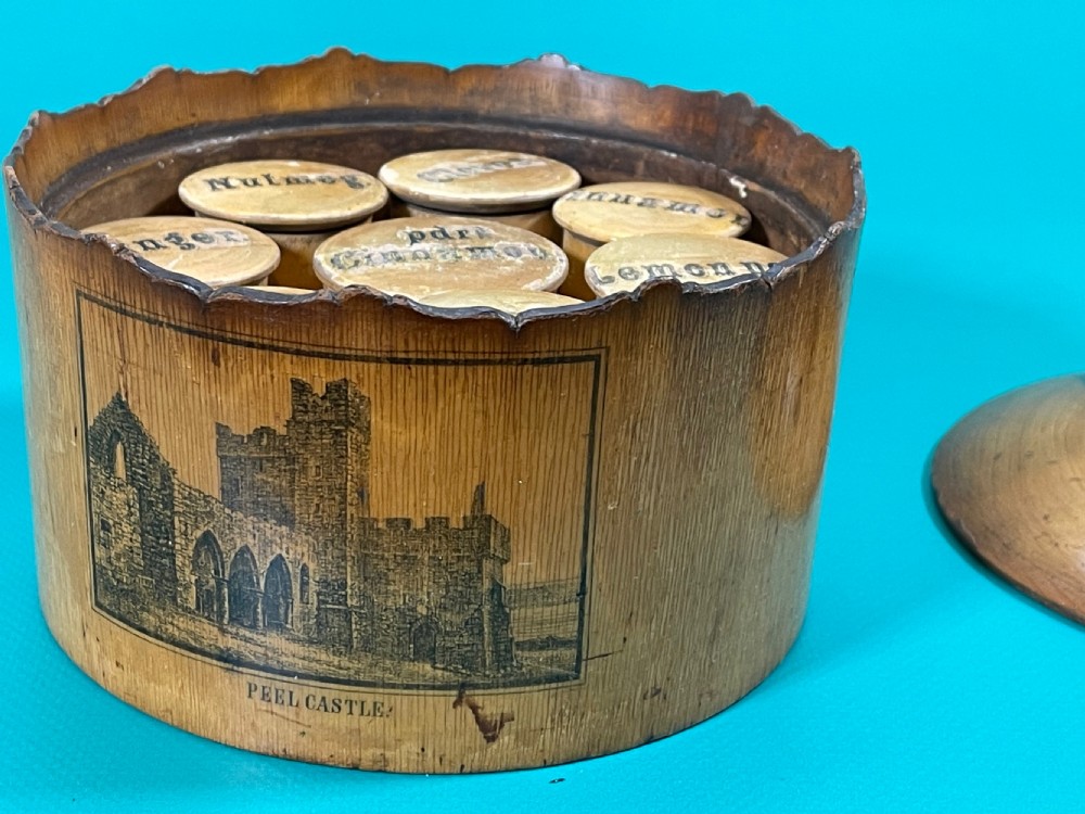 Antique Scottish Spice Box - with eight internal spice pots View VIII